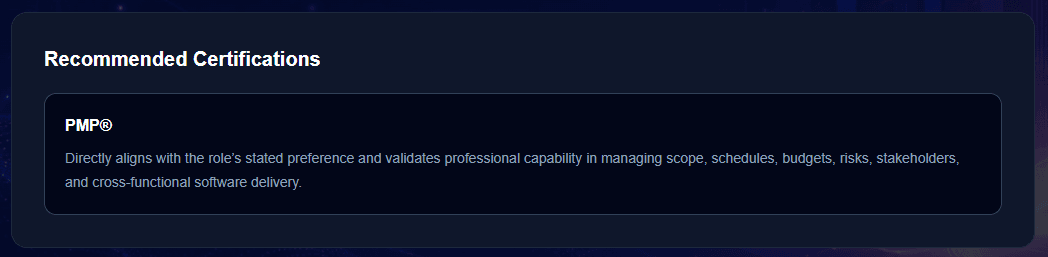 CareerPilot AI Recommended Certifications dashboard